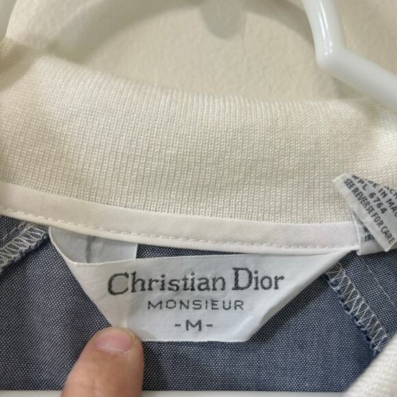 Christian Dior Monsiuer Vtg Mens Sz Medium Blue Striped Collared Pullover Shirt - Picture 4 of 6